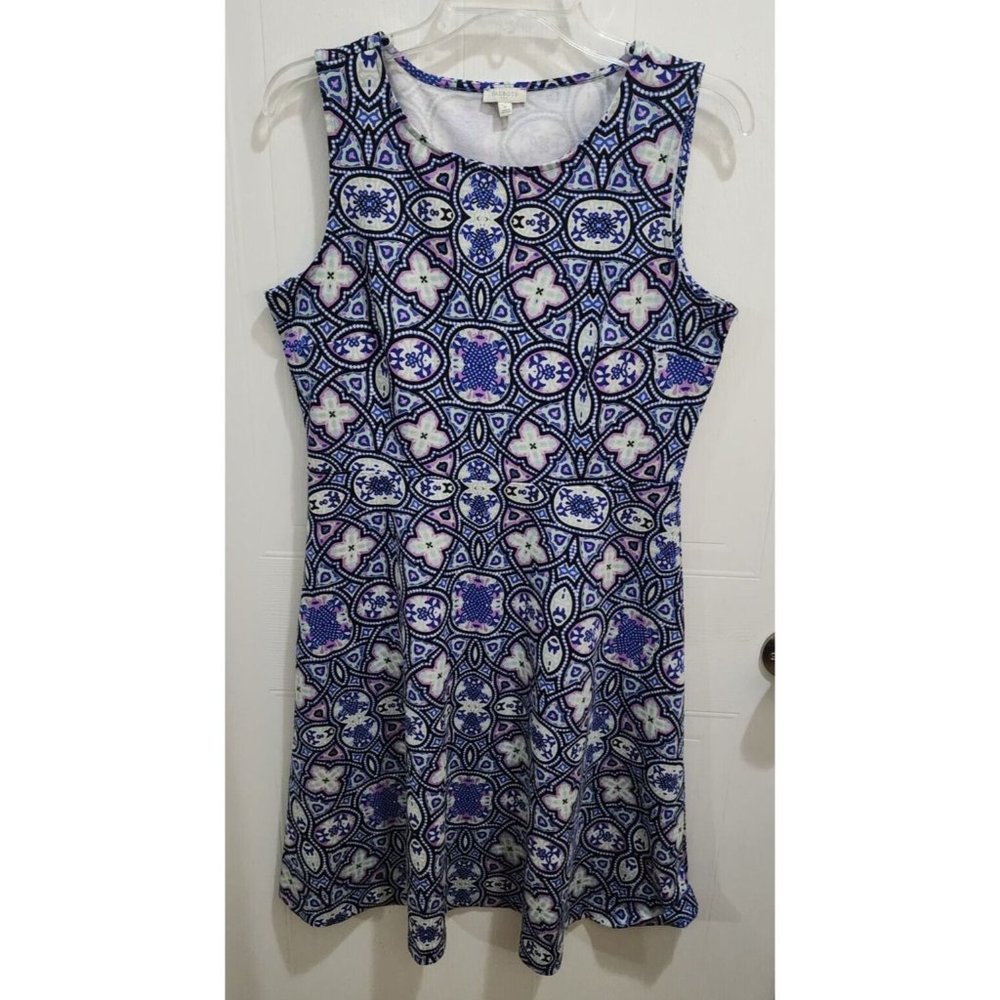 Talbots Women's Sleeveless Round Neck Fit and Flare Stretch Dress Blue Size 6